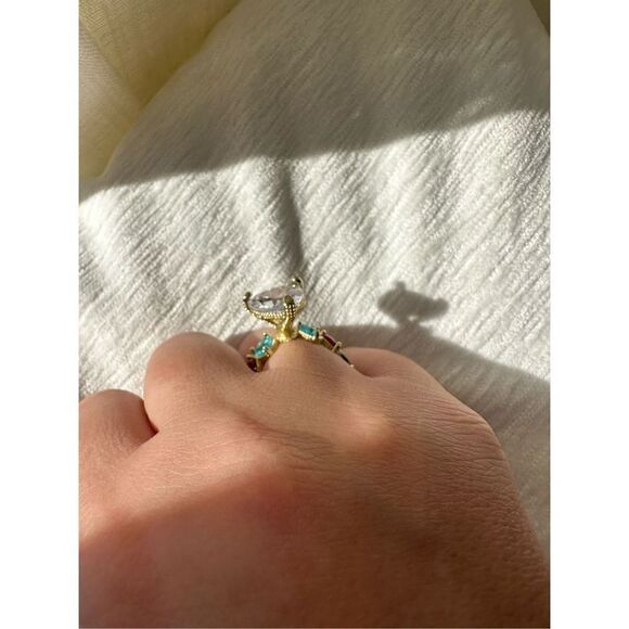 Multicolor adjustable cubic zirconia heart ring - Picture 4 of 9